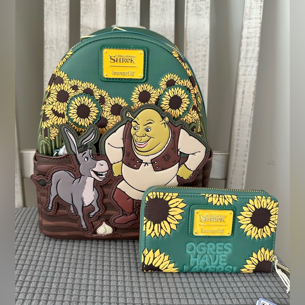 Loungefly Dreamworks Shrek & Donkey Sunflower Fields Mini Backpack & Wal… - Picture 2 of 13
